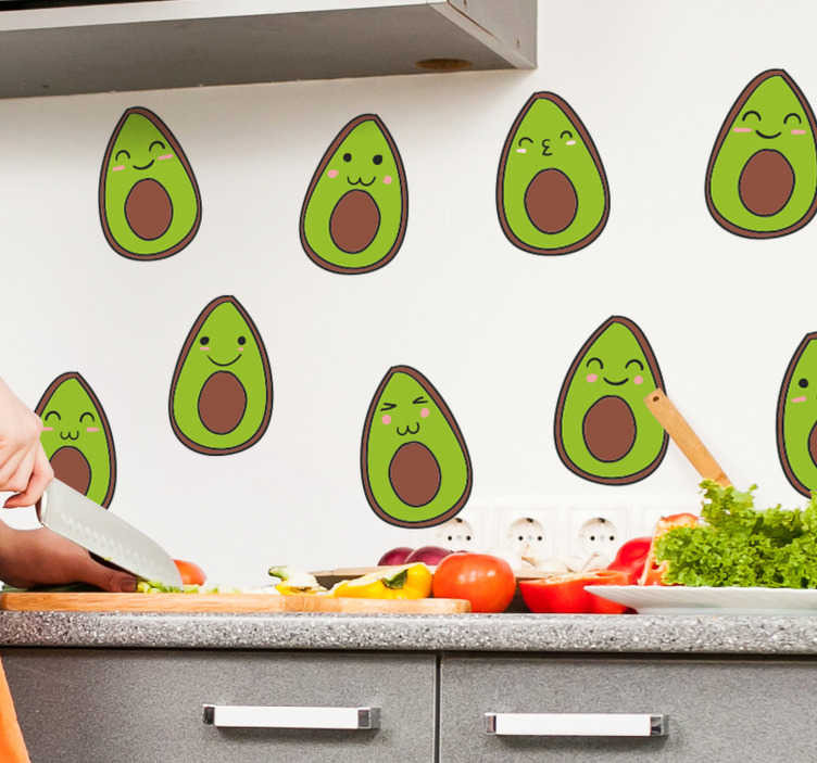 Stel gelukkige avocado's Fruitstickers
