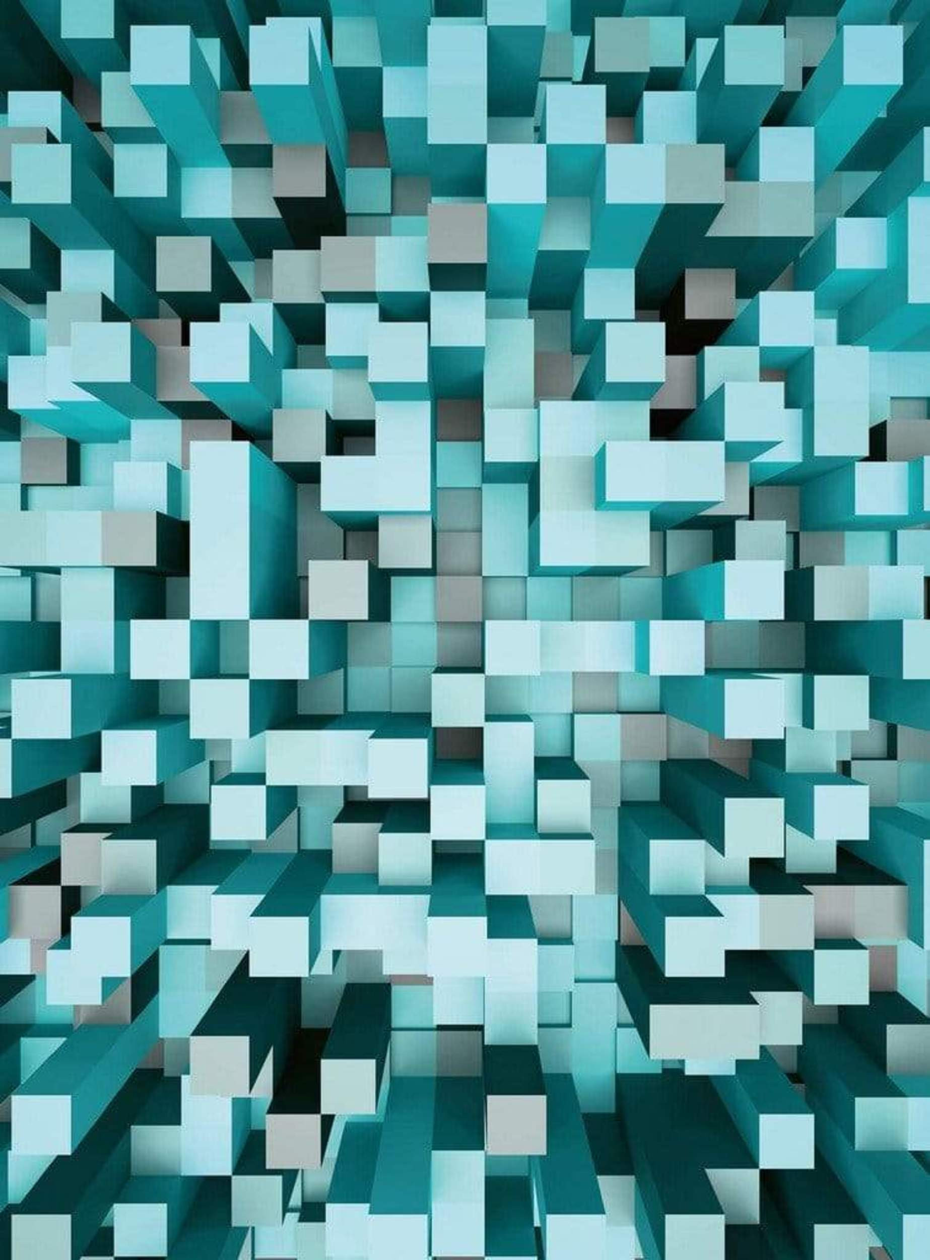 Fotobehang - 3D Squares Blue 192x260cm - Vliesbehang