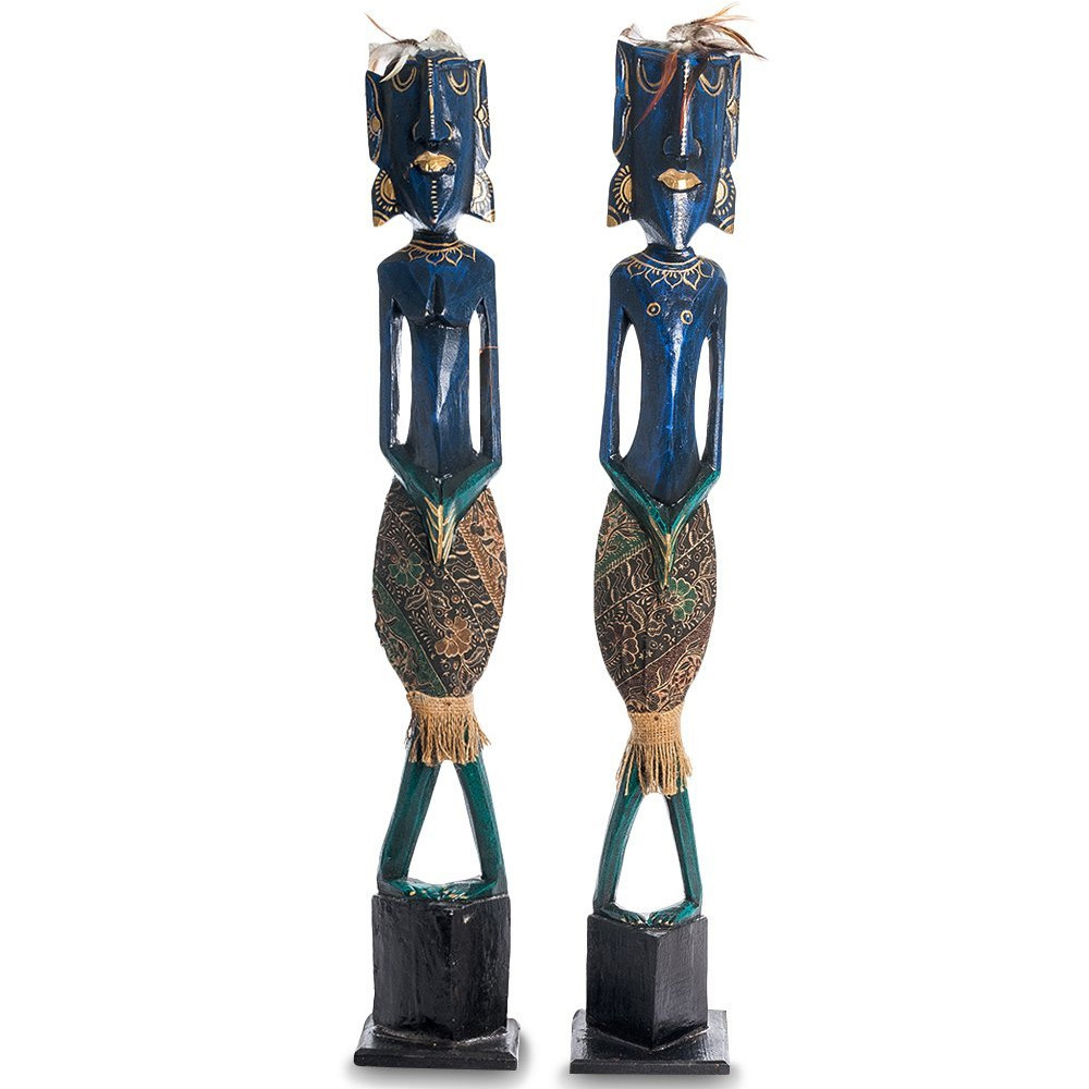 Комплект из 2-х деревянных статуэток Asmat Tall Statuettes Blue Green