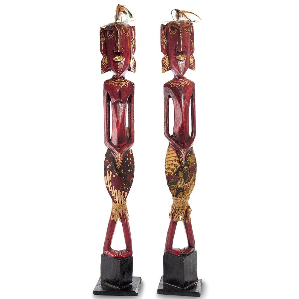 Комплект из 2-х деревянных статуэток Asmat Tall Red Statuettes