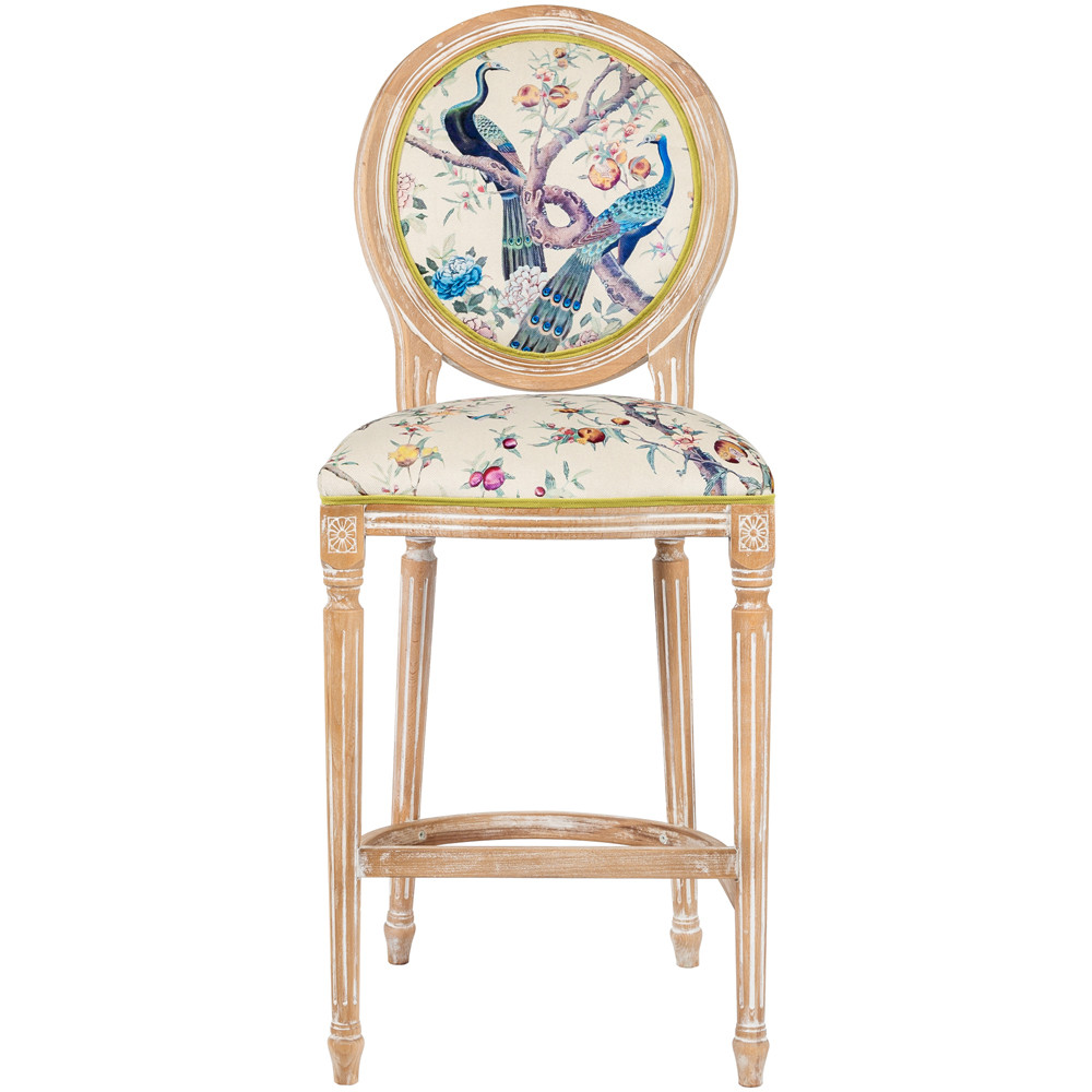 Барный стул из массива бука с изображением птиц и цветов  Beige Green Chinoiserie Garden Chair