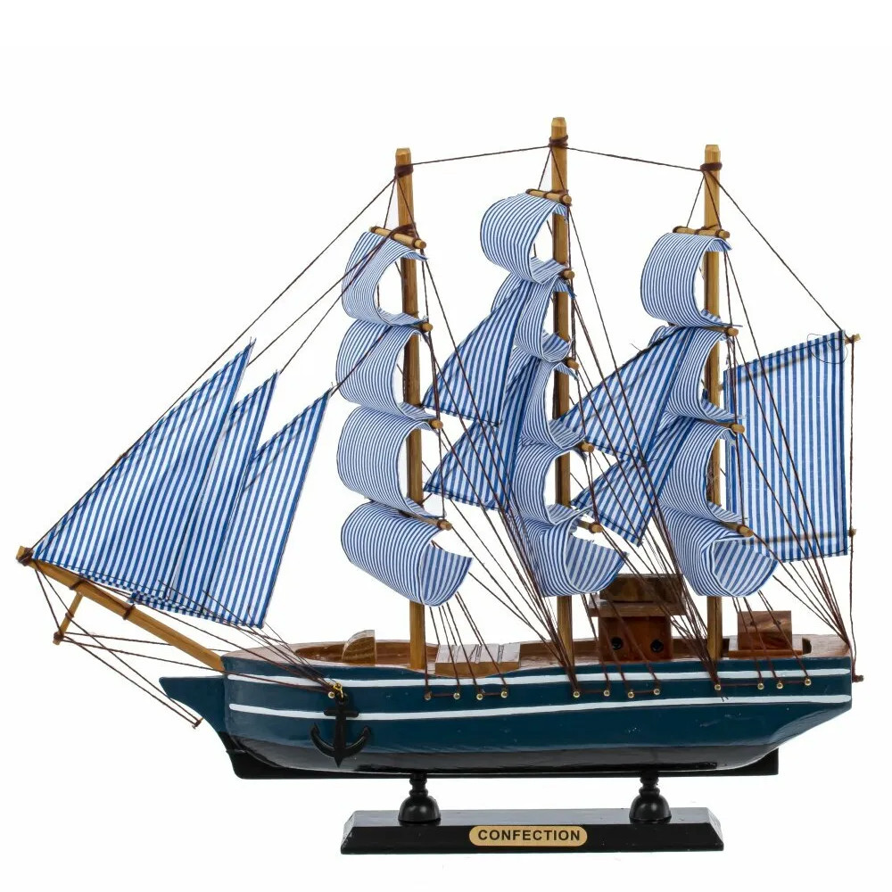 Декоративная модель деревянного парусника синего цвета в подарочной упаковке With The low