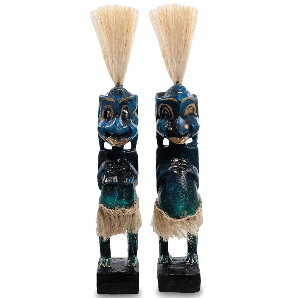 Комплект из 2-х деревянных статуэток Asmat Straw Headdress Statuettes Blue