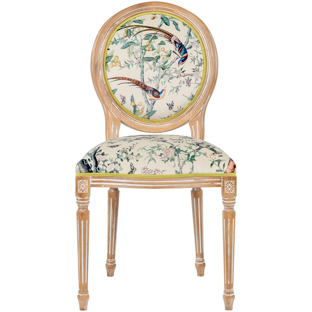 Стул из массива бука бежевый с изображением птиц и цветов Beige Green Chinoiserie Birds Garden Chair