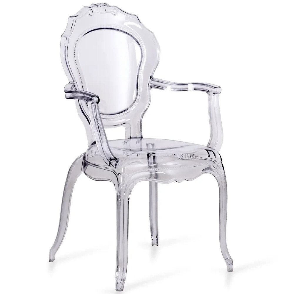 Прозрачный стул с подлокотниками LOUIS GHOST CHAIR Grey