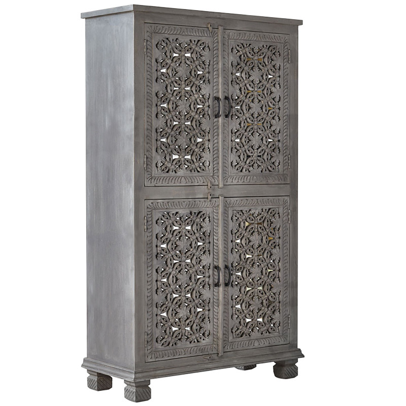 Шкаф Indian Antique White Furniture Cupboard Advik серый