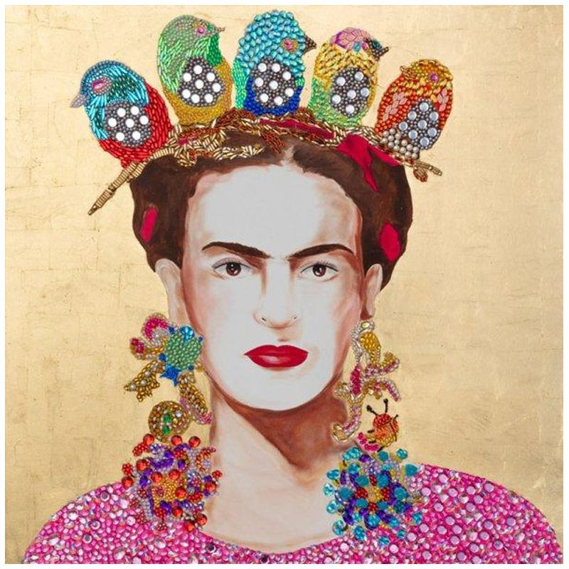 Картина Frida with Little Birds Crown and Gold Leaf Background
