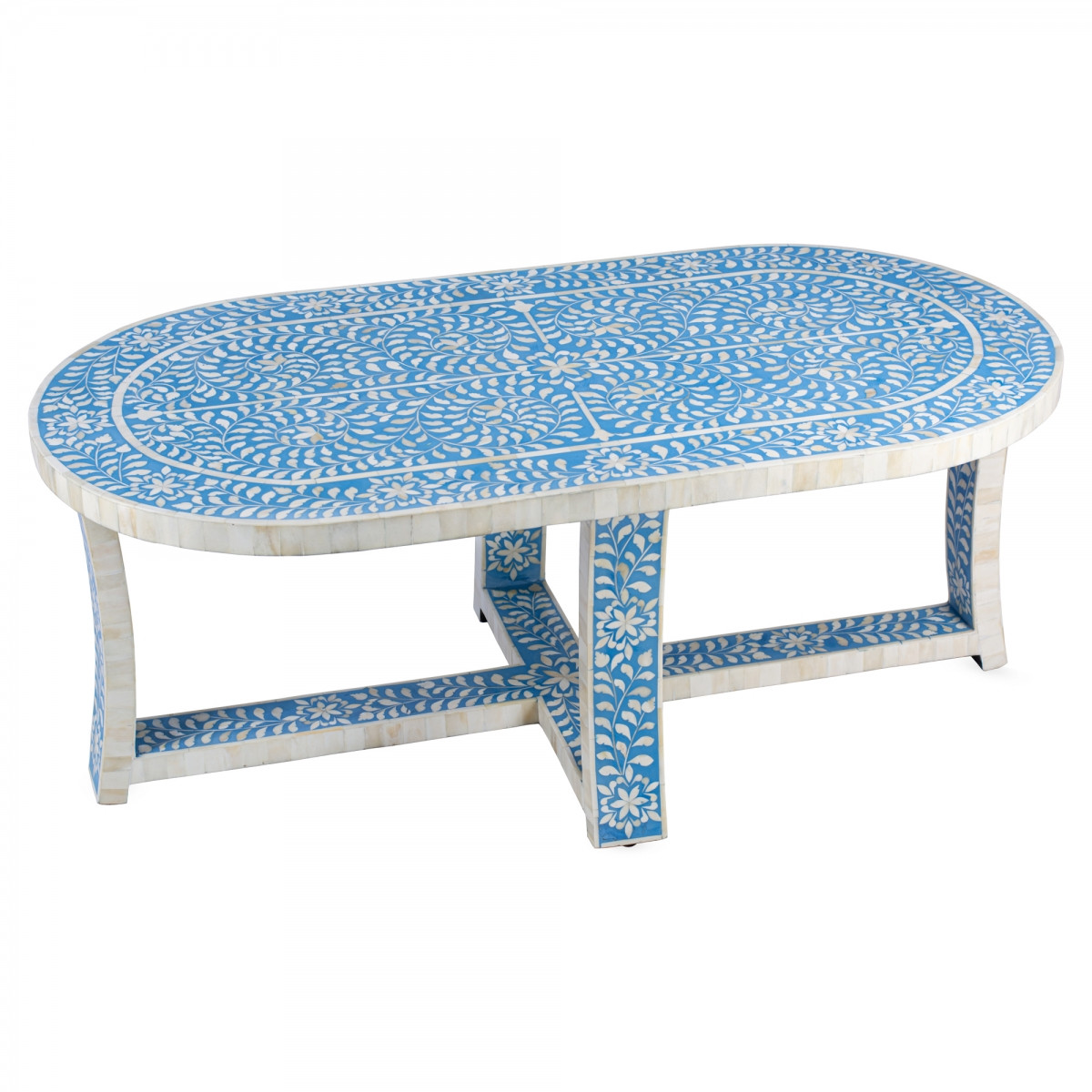 Стол голубой отделка кость Butler Sabina Blue Bone Inlay Oval Coffee Table