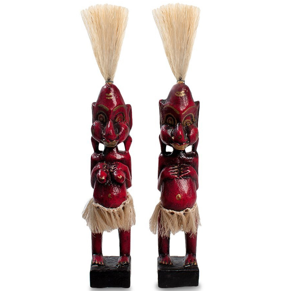Комплект из 2-х деревянных статуэток Asmat Straw Headdress Statuettes Red