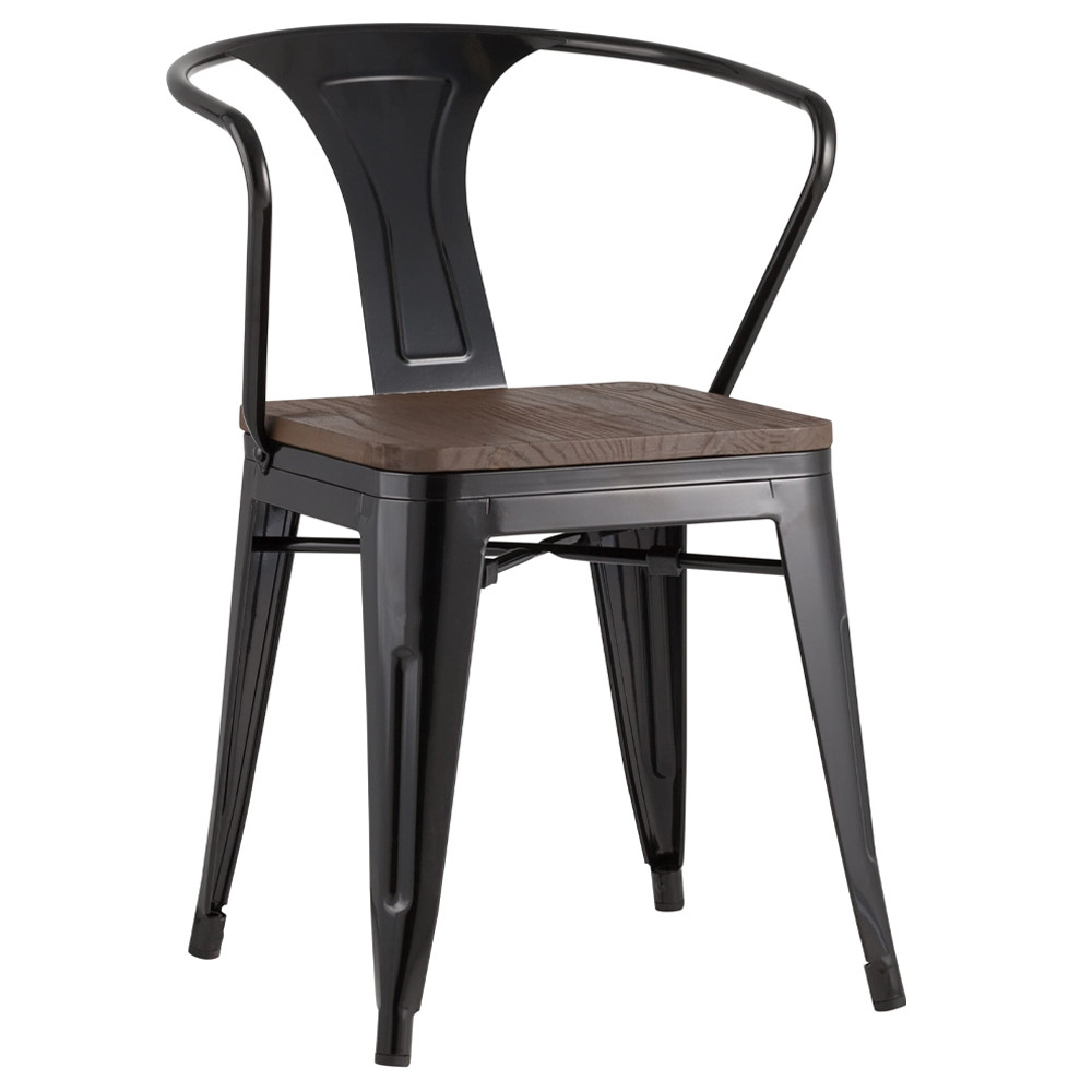 Черный глянцевый стул с сиденьем из натурального дерева TOLIX