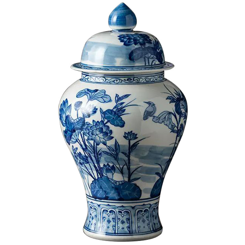 Ваза с крышкой Ceramic Blue Flowers and Bird Vase