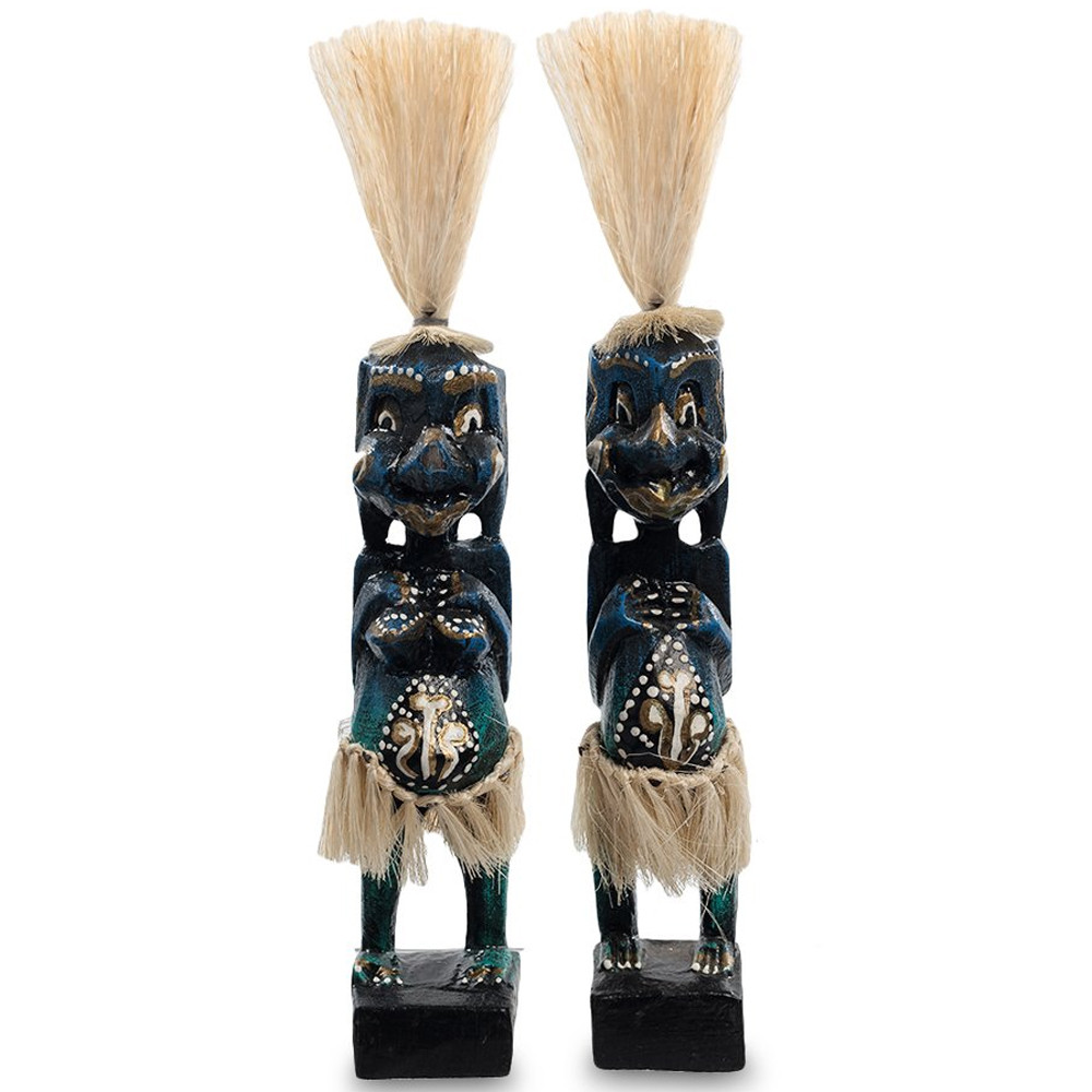 Комплект из 2-х деревянных статуэток Asmat Straw Headdress Statuettes Dark Blue