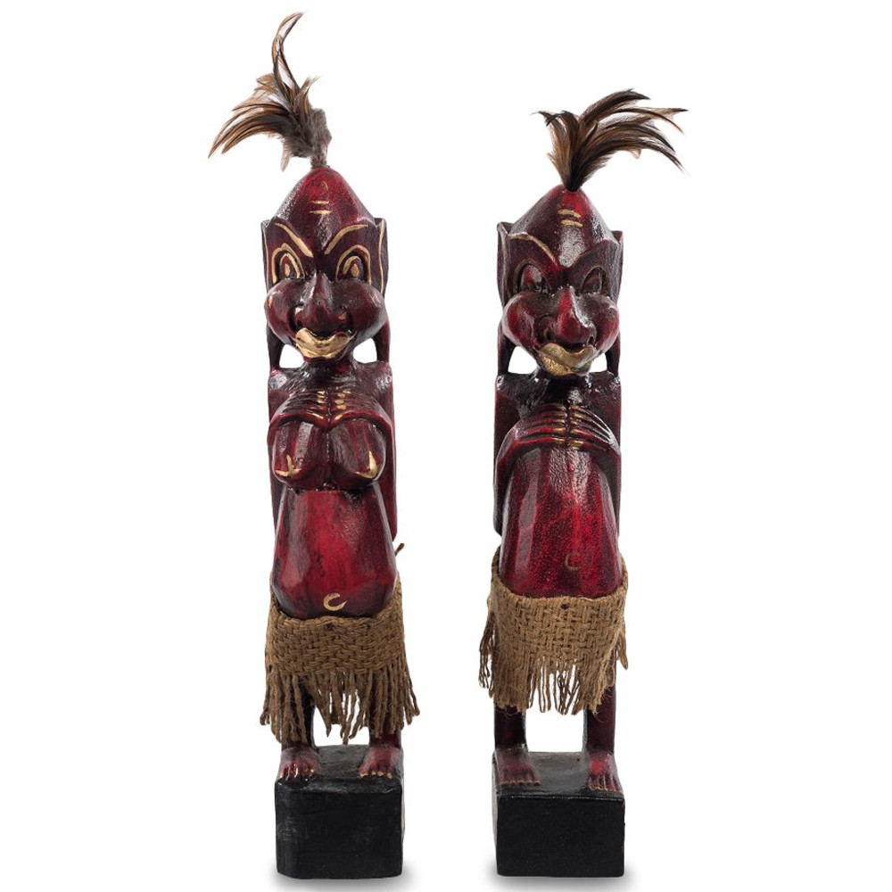 Комплект из 2-х деревянных статуэток Asmat Wooden Statuettes Dark Red