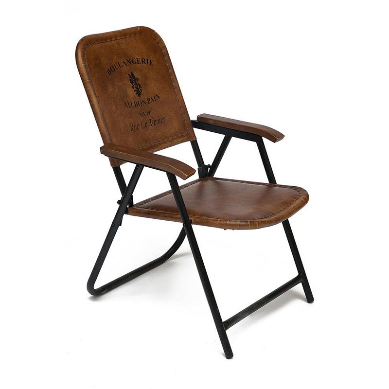 Складной кожаный стул Industrial Folding buffalo leather chair