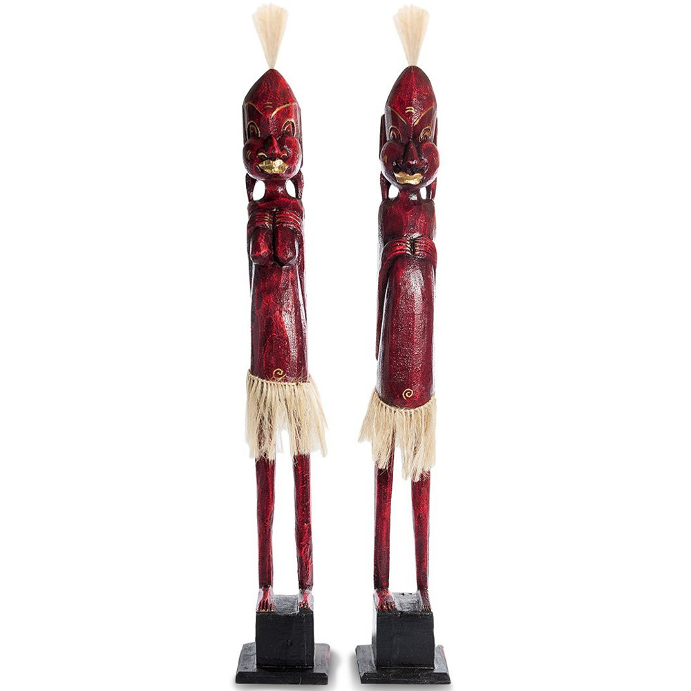 Комплект из 2-х деревянных статуэток Asmat Tall Statuettes Red
