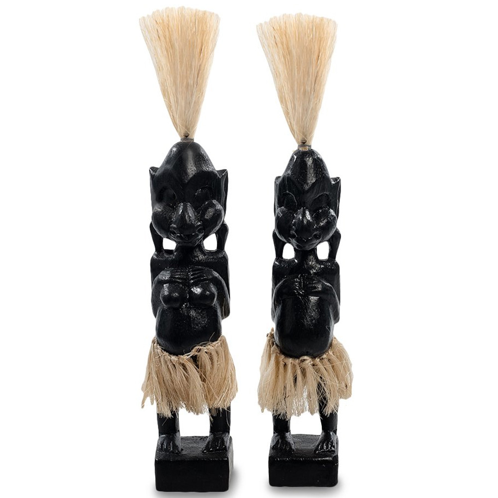 Комплект из 2-х деревянных статуэток Asmat Straw Headdress Statuettes Black