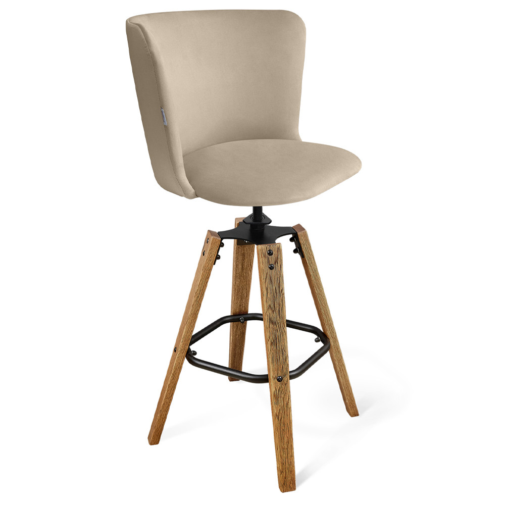 Барный стул со спинкой на 4-х коричневых ножках Бежевый Велюр Ava Charm