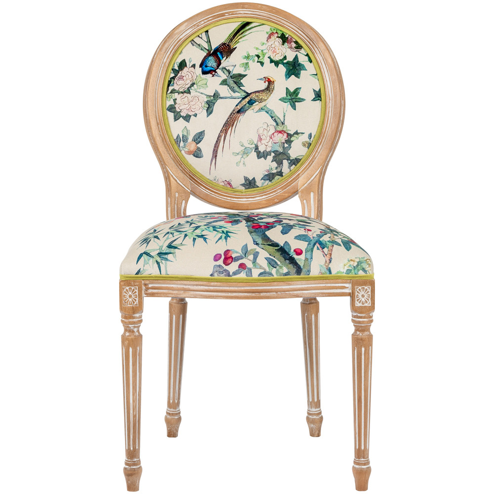Стул из массива бука бежевый с изображением птиц и цветов Beige Green Chinoiserie Rose Garden Chair