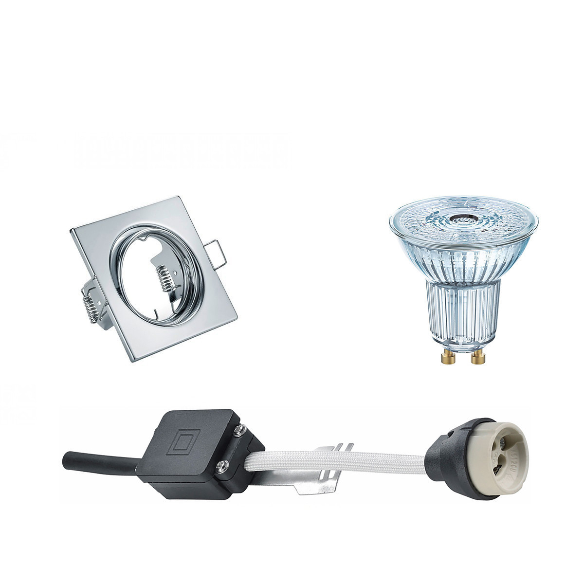 LED Spot Set - LEDVANCE Parathom PAR16 940 36D - GU10 Fitting - Dimbaar - Inbouw Vierkant - Glans Chroom - 3.7W - Natuurlijk Wit 4000K - Kantelbaar 80mm