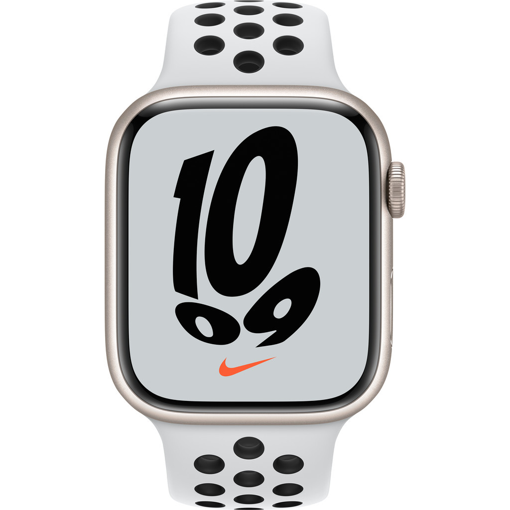 Apple Watch Nike Series 7 4G 45mm Witgoud Aluminium Witte Sportband