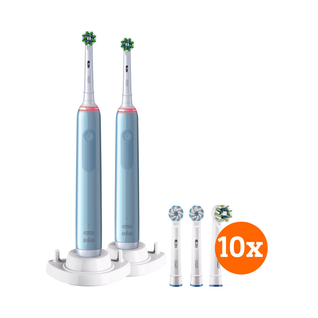 Oral-B Pro 3 3770 Blauw Duo Pack + CrossAction opzetborstels (10 stuks)