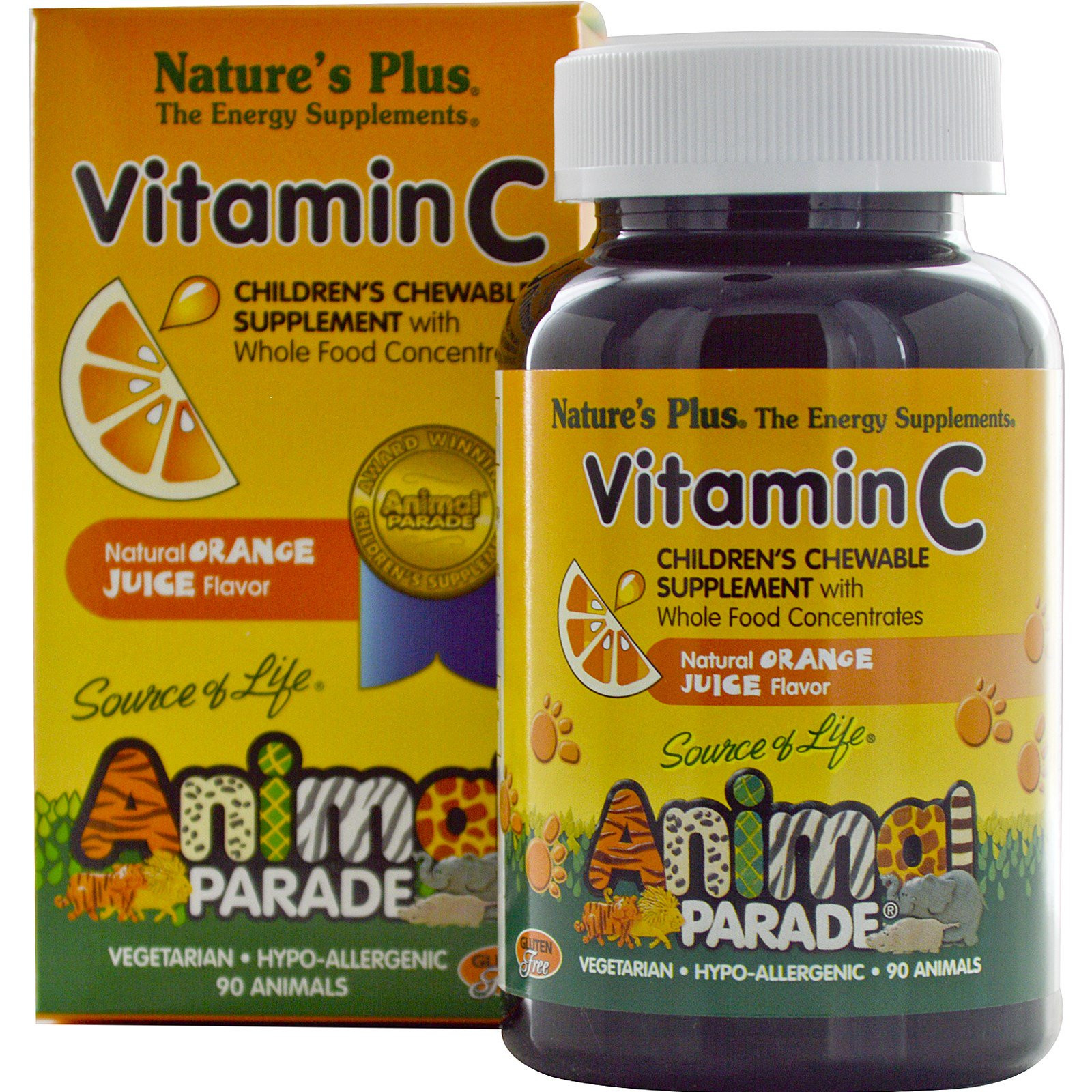 Vitamin C, Children&apos;s Chewable Supplement, Natural Orange Juice Flavor (90 Animals) - Nature&apos;s Plus