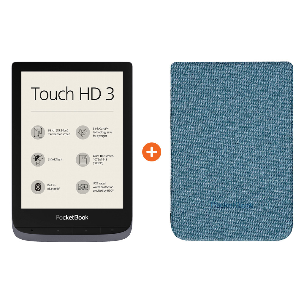 Pocketbook Touch HD 3 Grijs + Pocketbook Shell Touch HD 3 Blauw