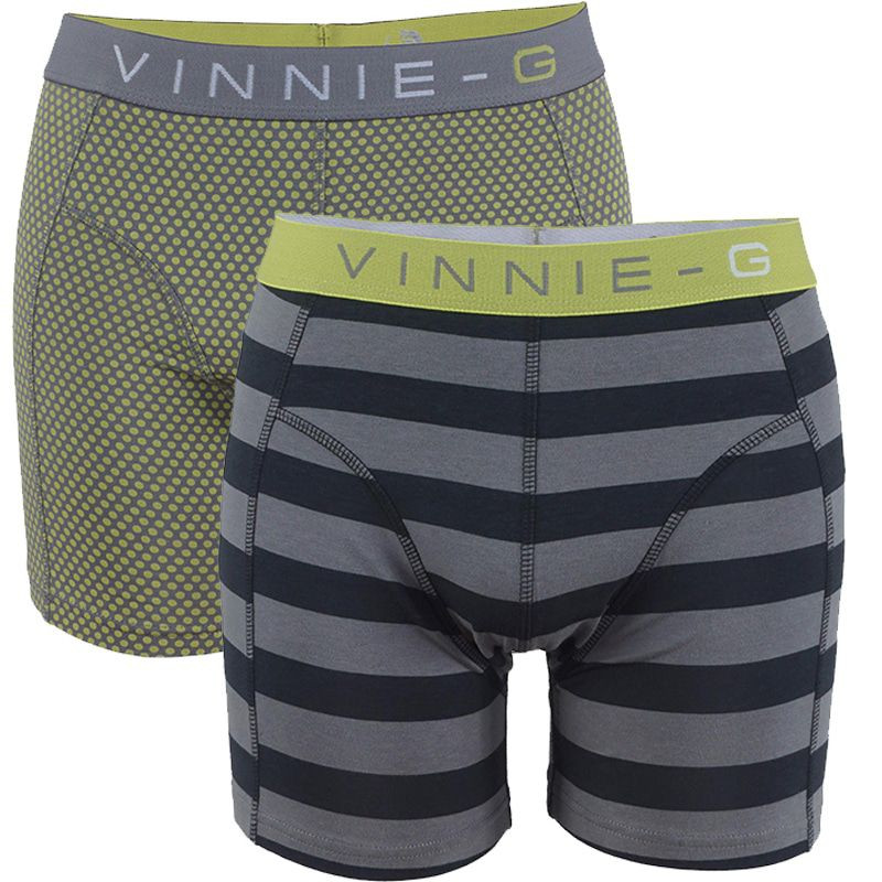 Vinnie-G boxershorts Lime Dot - Stripe 2-pack -S