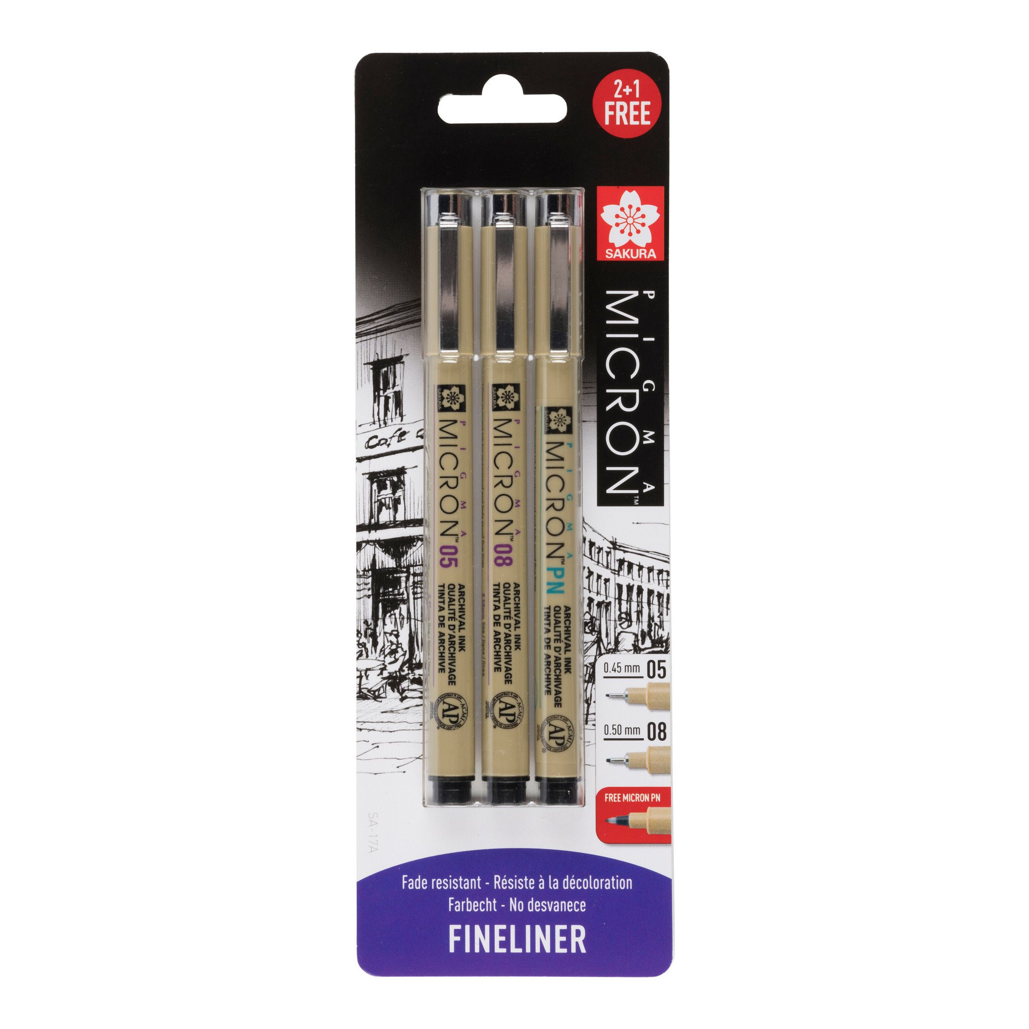 Sakura Fineliners Pigma Micron 05 en 08 - 3 stuks