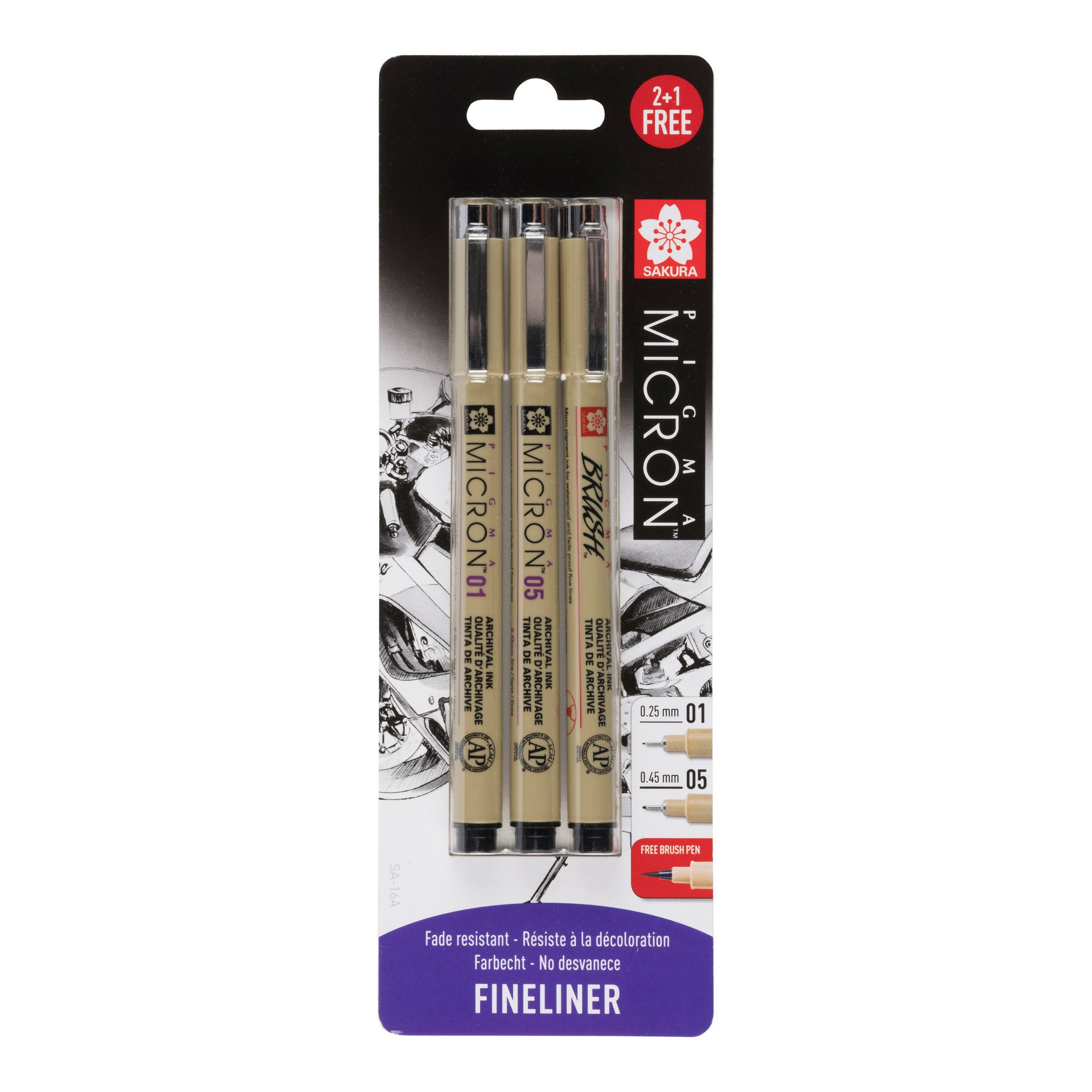 Sakura Fineliners Pigma Micron 01 en 05 - 3 stuks