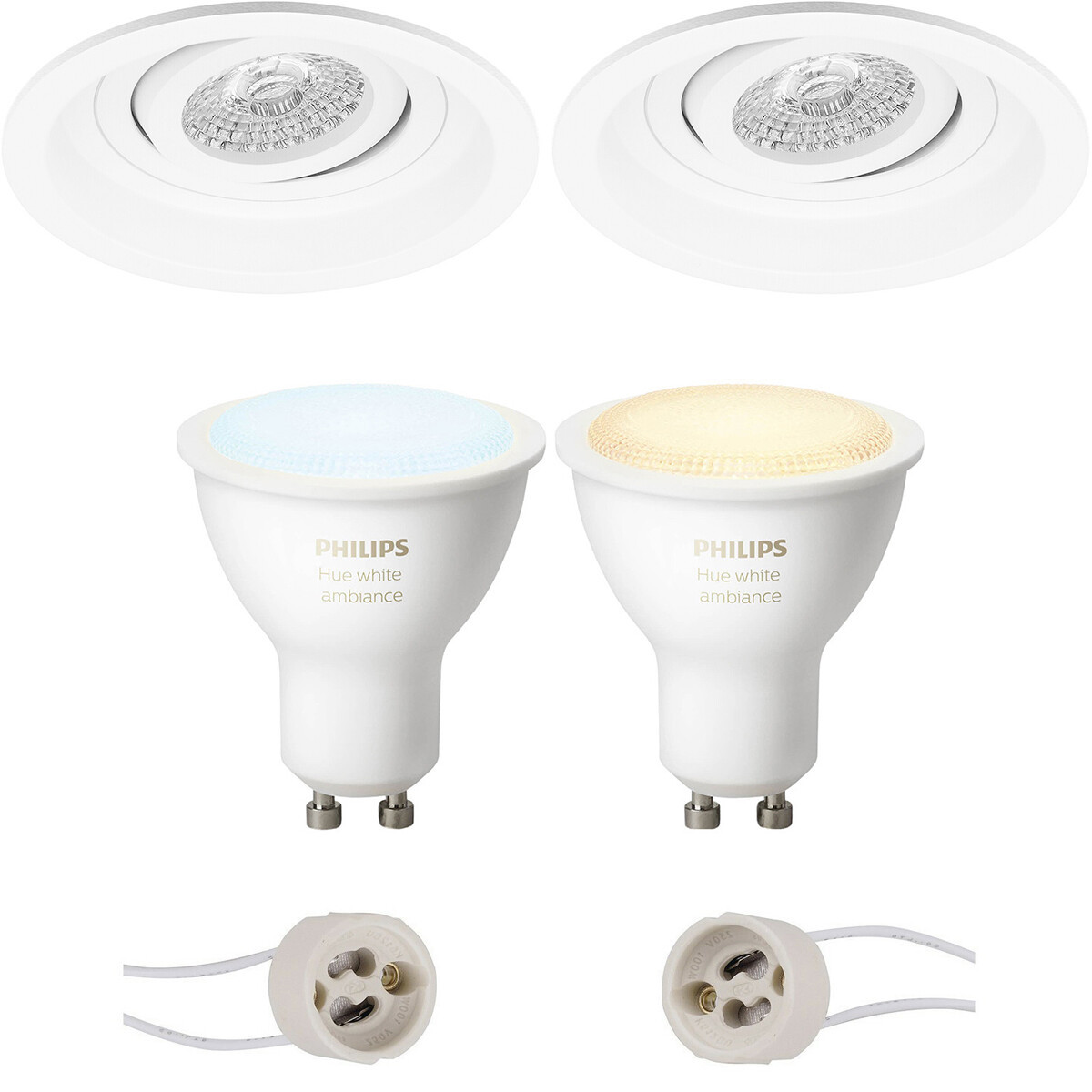 Pragmi Domy Pro - Inbouw Rond - Mat Wit - Verdiept - Kantelbaar - Ø105mm - Philips Hue - LED Spot Set GU10 - White Ambiance - Bluetooth