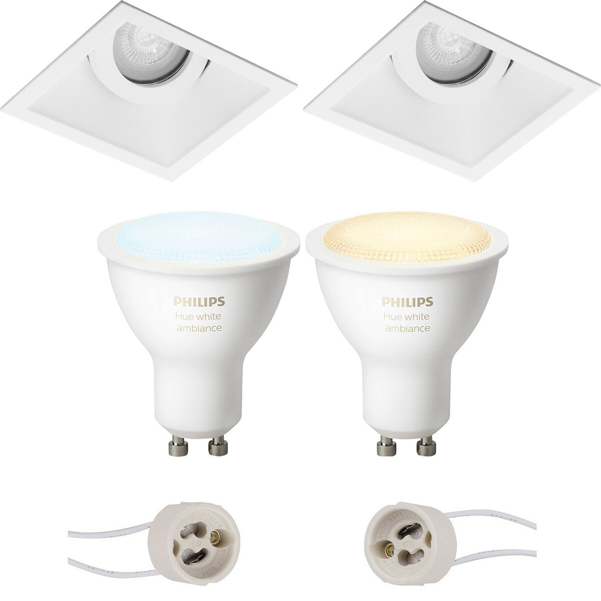 Pragmi Zano Pro - Inbouw Vierkant - Mat Wit - Kantelbaar - 93mm - Philips Hue - LED Spot Set GU10 - White Ambiance - Bluetooth