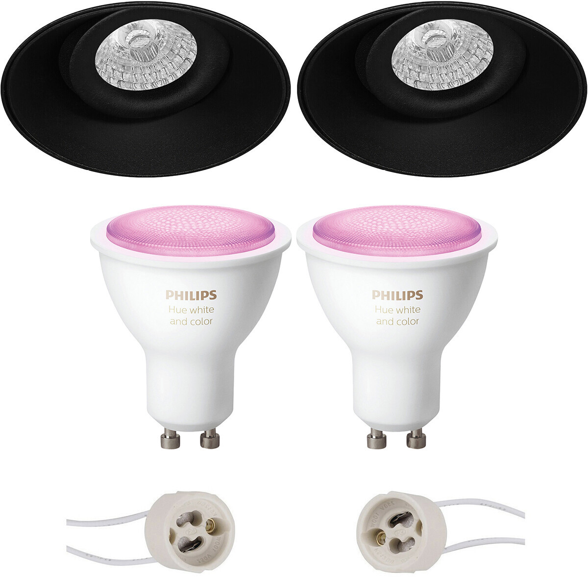 Pragmi Nivas Pro - Inbouw Rond - Mat Zwart - Trimless - Kantelbaar - Ø150mm - Philips Hue - LED Spot Set GU10 - White and Color Ambiance - Bluetooth