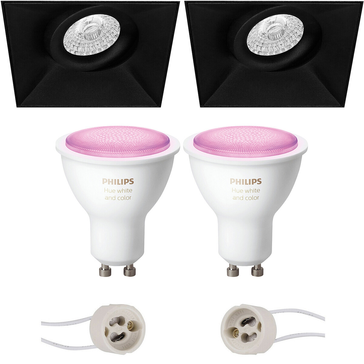 Pragmi Nivas Pro - Inbouw Vierkant - Mat Zwart - Trimless - Kantelbaar - 150mm - Philips Hue - LED Spot Set GU10 - White and Color Ambiance - Bluetooth