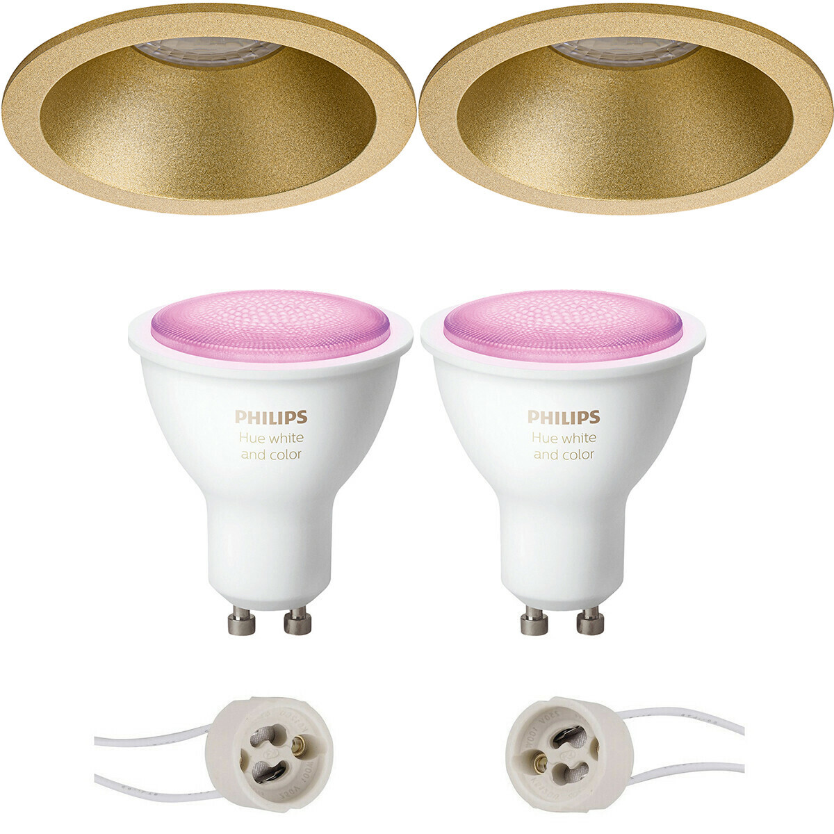 Pragmi Pollon Pro - Inbouw Rond - Mat Goud - Verdiept - Ø82mm - Philips Hue - LED Spot Set GU10 - White and Color Ambiance - Bluetooth