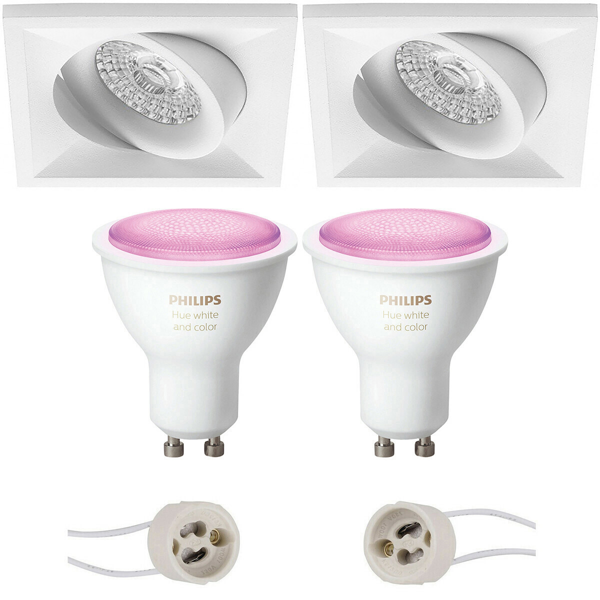 Pragmi Qiundo Pro - Inbouw Vierkant - Mat Wit - Kantelbaar - 80mm - Philips Hue - LED Spot Set GU10 - White and Color Ambiance - Bluetooth
