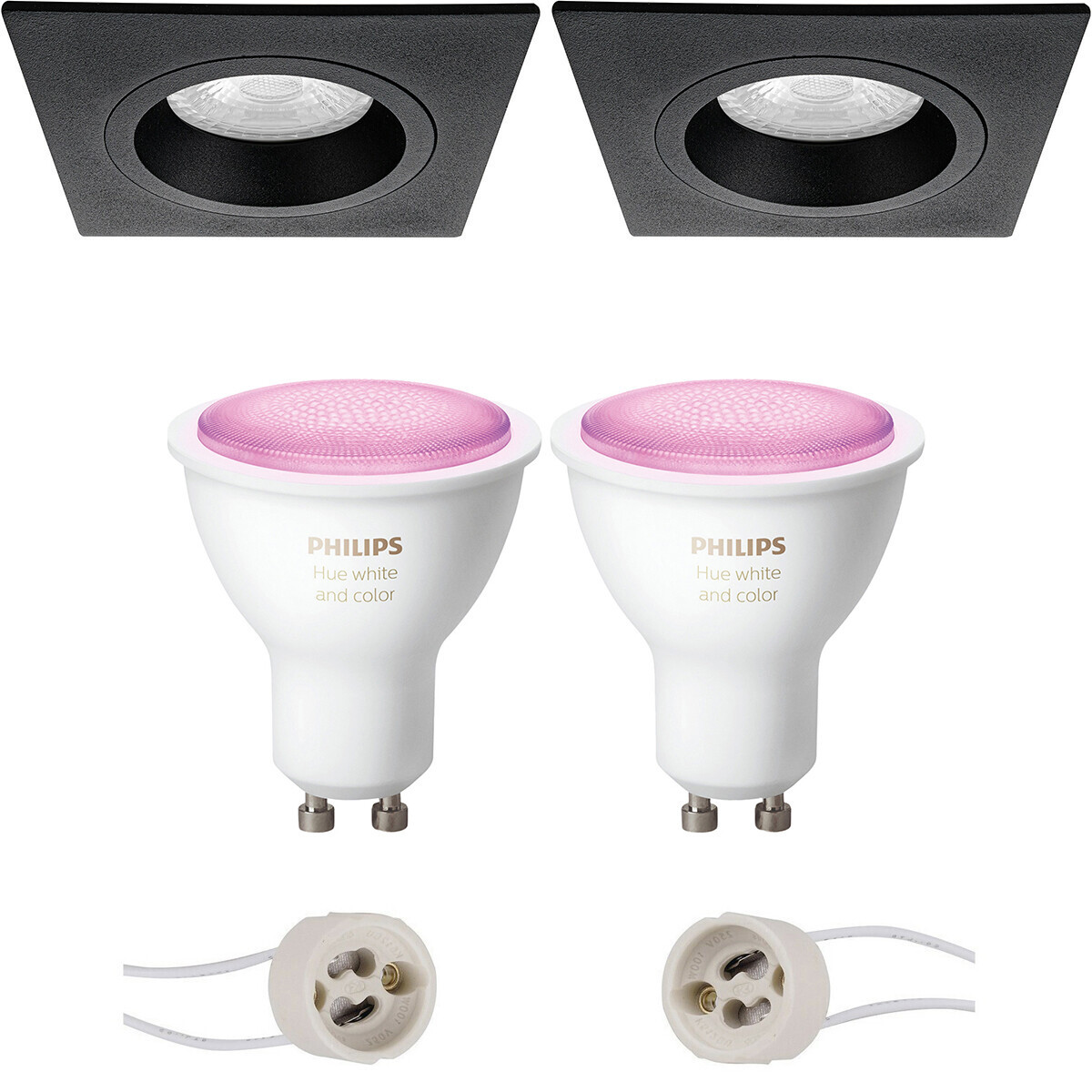 Pragmi Rodos Pro - Inbouw Vierkant - Mat Zwart - 93mm - Philips Hue - LED Spot Set GU10 - White and Color Ambiance - Bluetooth