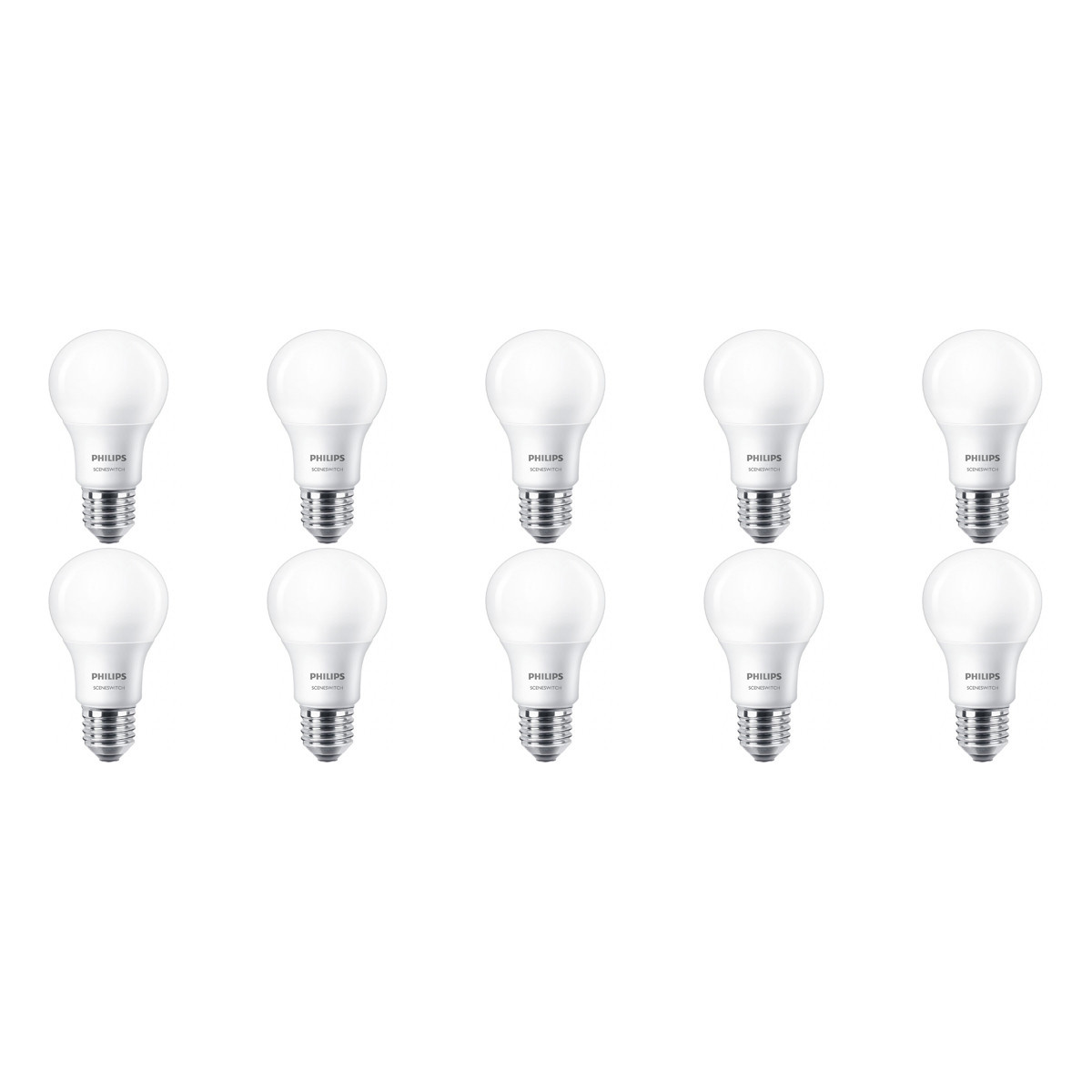 PHILIPS - LED Lamp 10 Pack - SceneSwitch 827 A60 - E27 Fitting - Dimbaar - 2W-8W - Warm Wit 2200K-2700K | Vervangt 60W