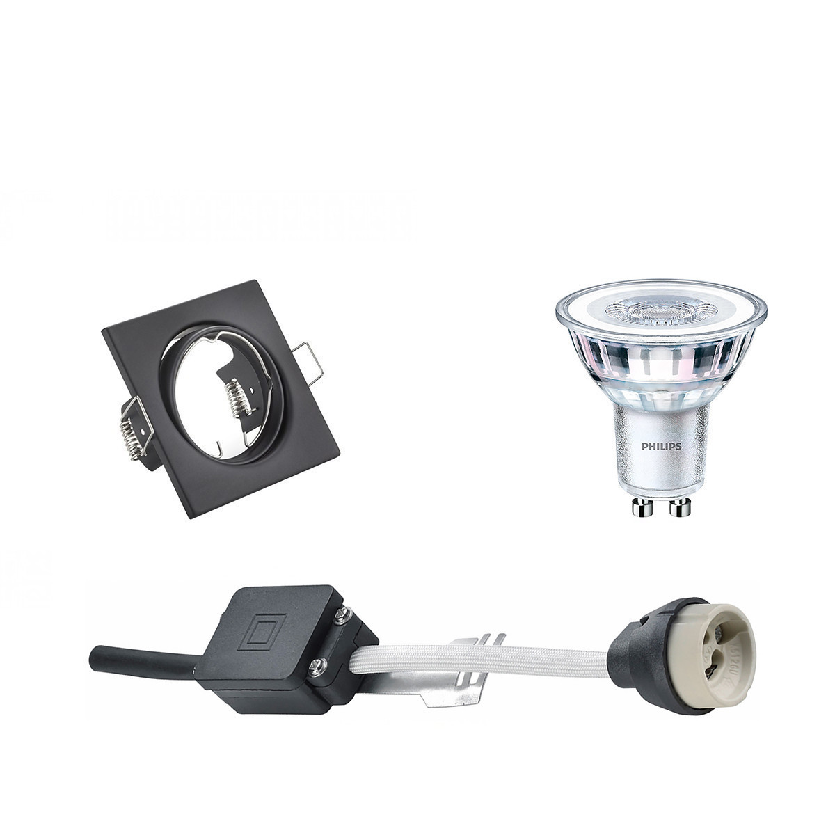 LED Spot Set - GU10 Fitting - Inbouw Vierkant - Mat Zwart - Kantelbaar 80mm - Philips - CorePro 827 36D - 4.6W - Warm Wit 2700K