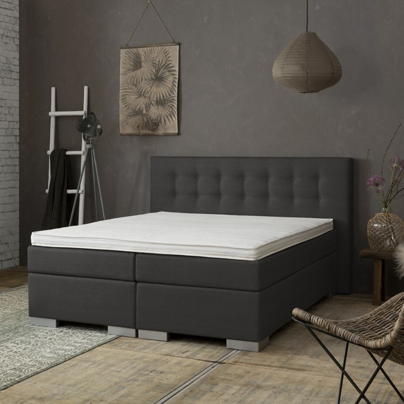 2-Persoons Boxspring - Frig Lounge - Zwart 160x200 cm - Pocketvering - Inclusief Topper - Dekbed-Discounter.nl