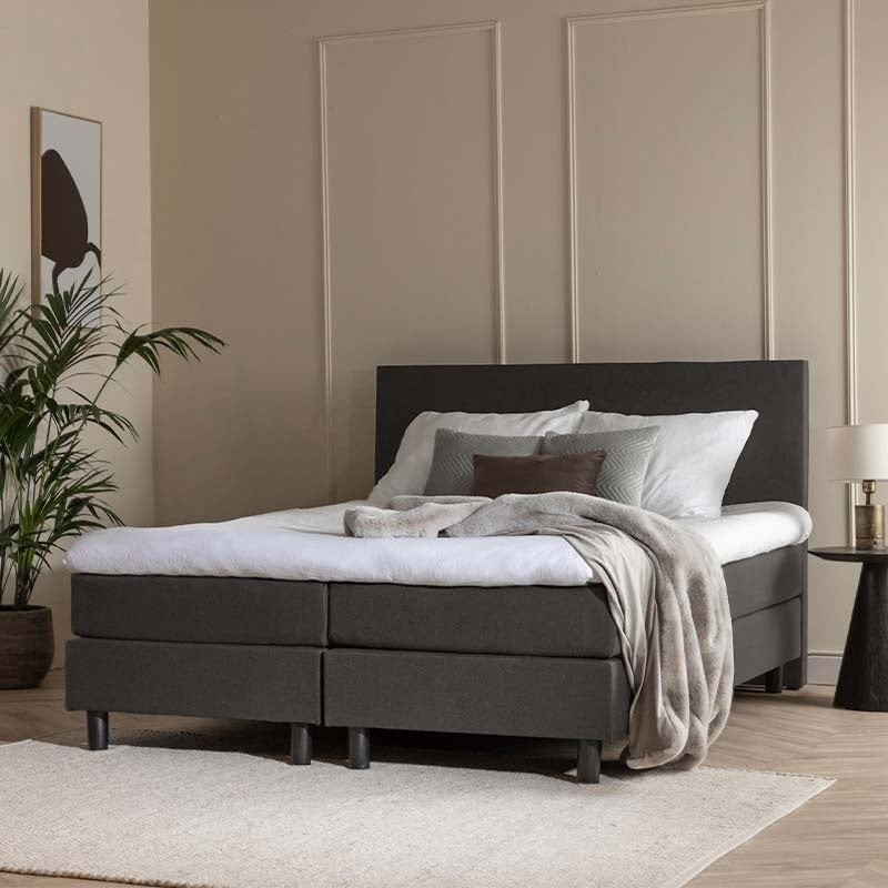 1-Persoons Boxspring Julia Comfort - Antraciet 90x220 cm - Pocketvering - Inclusief Topper - Dekbed-Discounter.nl