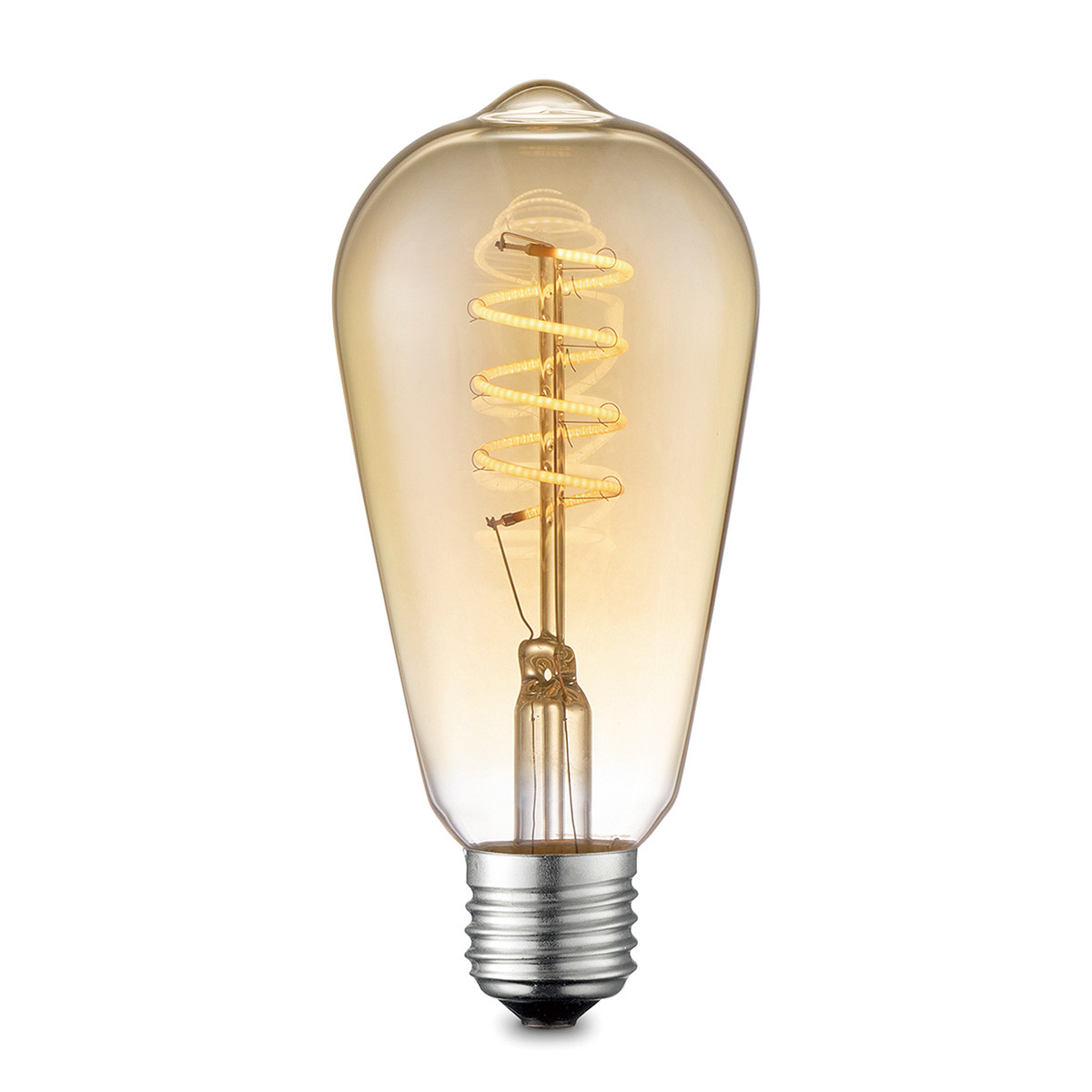 Edison Vintage LED lamp E27 LED filament lichtbron, Spiraal Drop ST64, 6.4/6.4/14cm, Amber, Retro LED lamp Dimbaar, 4W 280lm 2700K, warm wit licht, geschikt voor E27 fitting