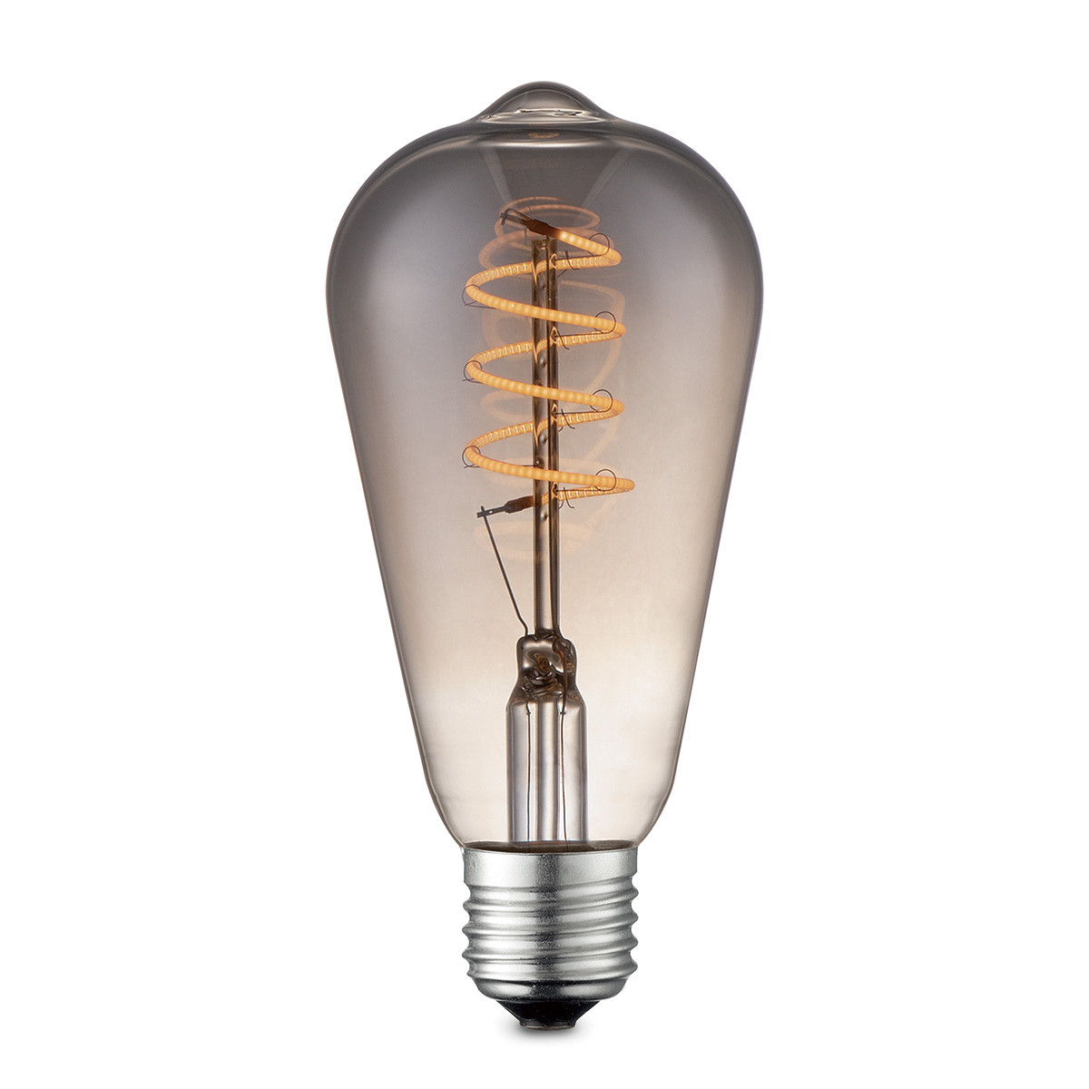 Edison Vintage LED lamp E27 LED filament lichtbron, Spiraal Drop ST64, 6.4/6.4/14cm, Rook, Retro LED lamp Dimbaar, 4W 100lm 1800K, warm wit licht, geschikt voor E27 fitting