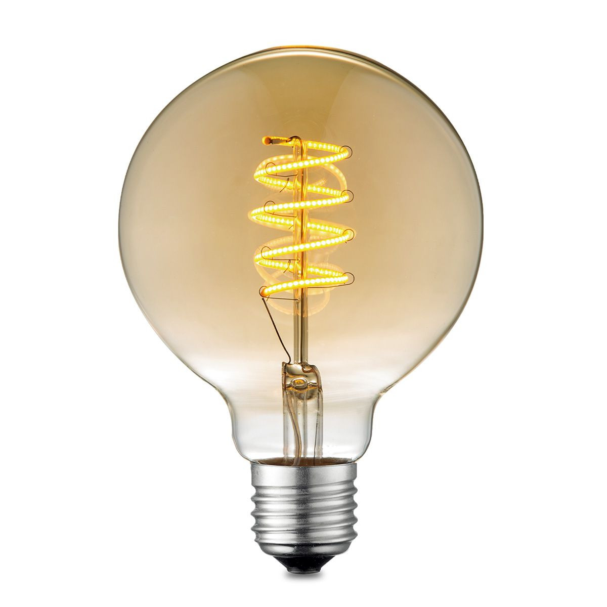 Edison Vintage LED lamp E27 LED filament lichtbron, Spiraal Globe G95, 9.5/9.5/13.5cm, Amber, Retro LED lamp Dimbaar, 4W 280lm 2700K, warm wit licht, geschikt voor E27 fitting