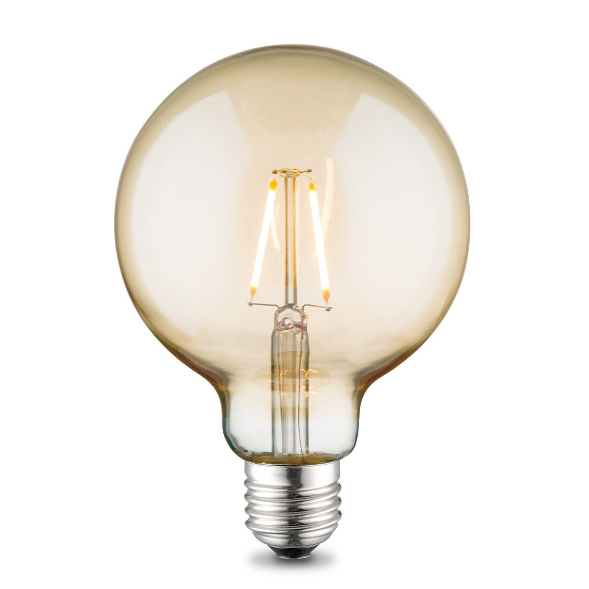 Edison Vintage LED lamp E27 LED filament lichtbron, Deco Globe G95, 9.5/9.5/13.5cm, Amber, Retro LED lamp 2W 160lm 2700K, warm wit licht, geschikt voor E27 fitting