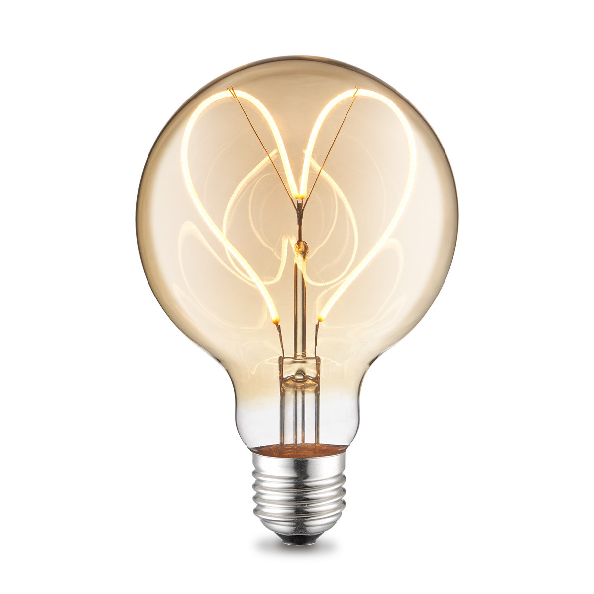 Edison Vintage LED lamp E27 LED filament lichtbron, Heart Globe G95, 9.5/9.5/13.5cm, Amber, Retro LED lamp Dimbaar, 4W 280lm 2700K, warm wit licht, geschikt voor E27 fitting
