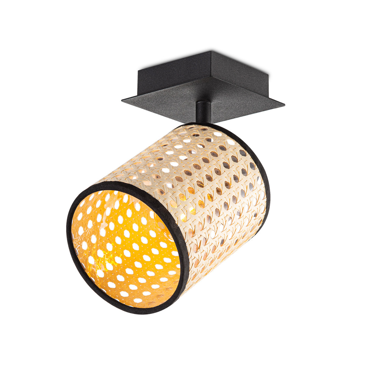 Landelijke LED Wandspot Dean rotan, 10/10/22.3cm, Rotan, geschikt voor plafonniere lampenkap gemaakt van rotan, E27 lichtbron