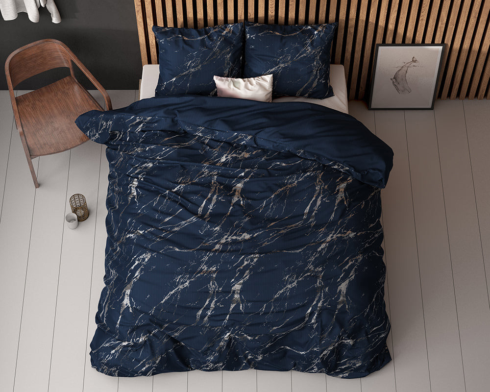 Sleeptime - Glamour Marble Dekbedovertrek - Micropercal - Blauw - 140 x 220