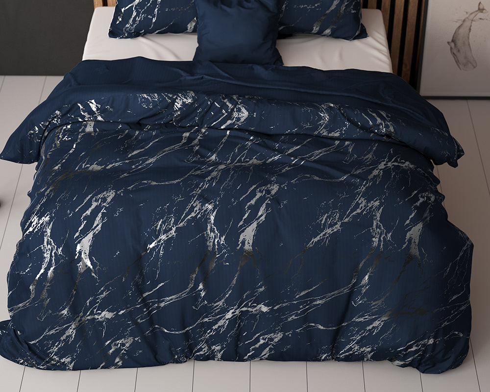 Sleeptime - Glamour Marble Dekbedovertrek - Micropercal - Blauw - 140 x 220