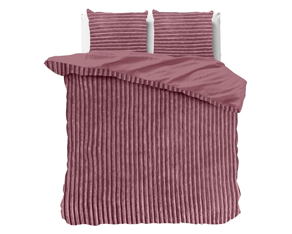 RoyalTextile - Rib Teddy Dekbedovertrek - Oud Roze - 140 x 220